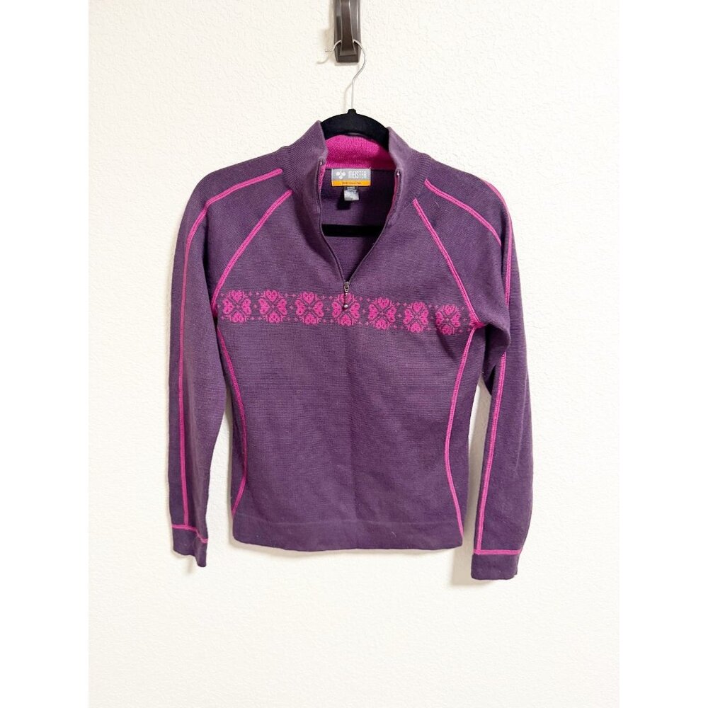 Meister Sport Collection‎ 1/4 Zip Knit Sweater Nordic Snowflake Wool Blend Small